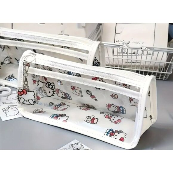 Hello Kitty Transparent Pencil & Makeup Bag – Soft Storage Case for Travel - Picture 1 of 4